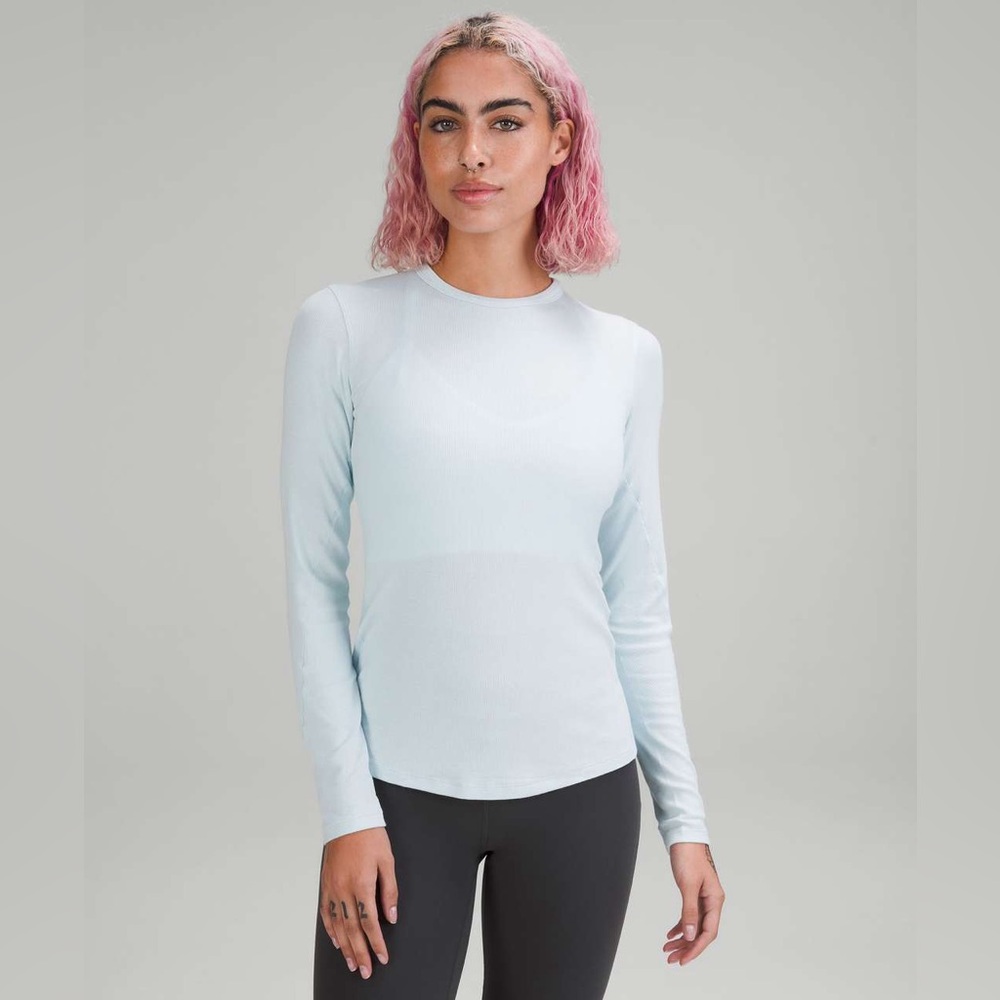 Lululemon Athletics Light Baby Blue Ribbed Long Sleeve Top Lounge Casual